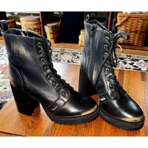 Steve madden women’s rivet black heeled lace up & zip side boot 9M